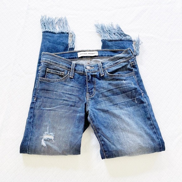 Flying Monkey Distressed Assymetric Hem Dk Wash Denim Jeans SZ25 - Picture 5 of 8